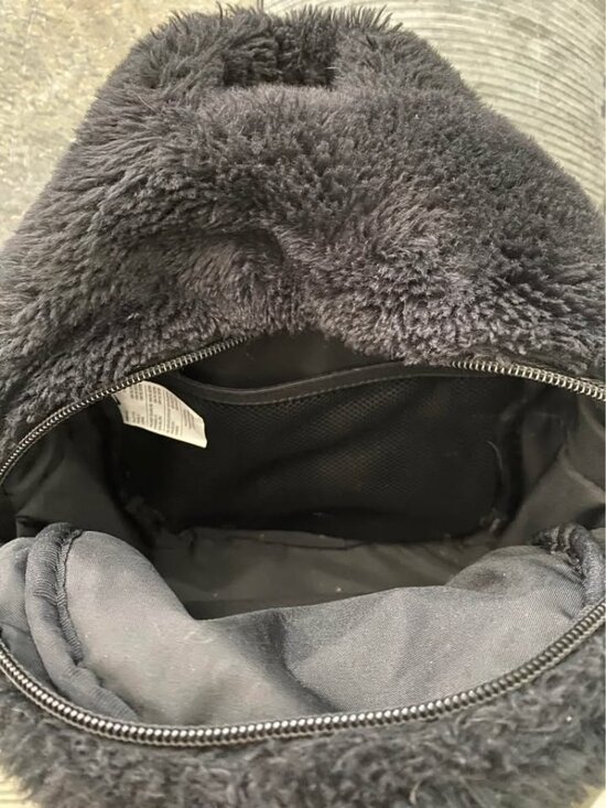 Nike Sportswear Futura Faux Fur Mini Backpack Black White Swoosh Plush Bag main image 4